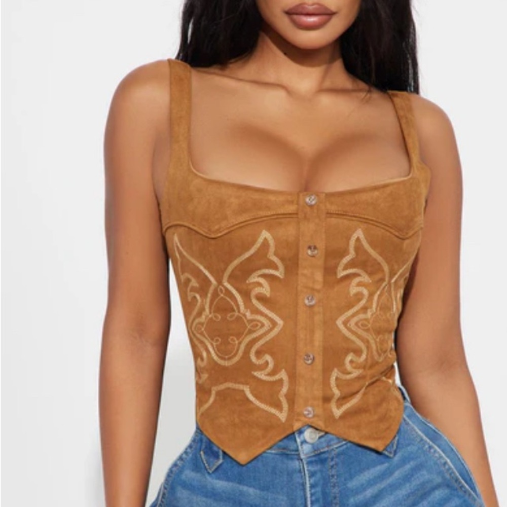 Women's Tan Embroidered Top
